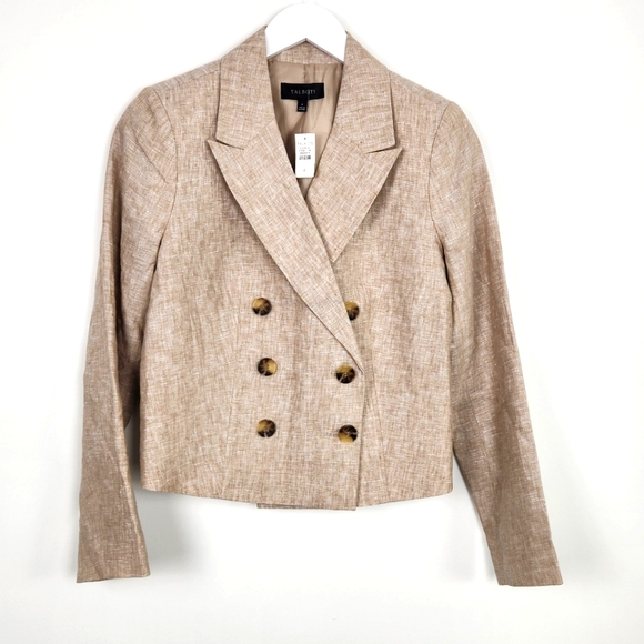Talbots Cropped 100% Linen Blazer Neutral Flax Tan Size 12P NWT - Picture 2 of 8